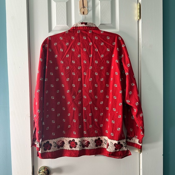 Banana Republic Vintage Red Floral Border Print Button Down Blouse Medium - Picture 3 of 5